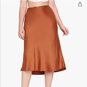 NWT Elegant High Waist Satin A Line Flared Midi Skirt